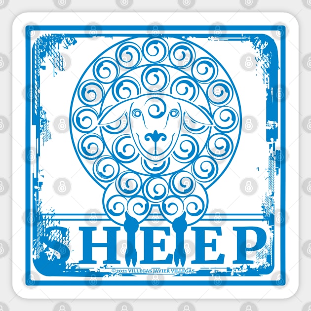 Blue white sheep Sticker by vjvgraphiks